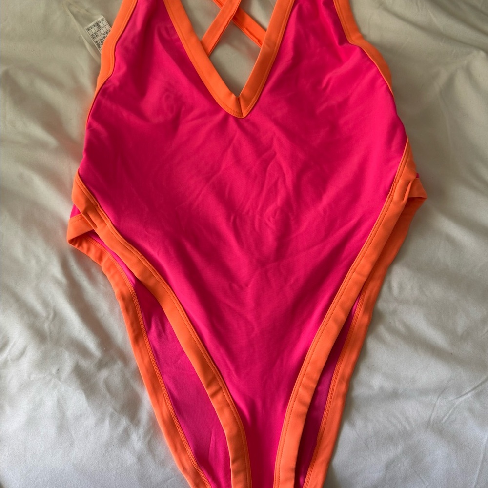 Pink and Orange One-Piece Swimsuit